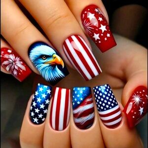 Patriotic And 4th Of July Acrylic Press On Nails